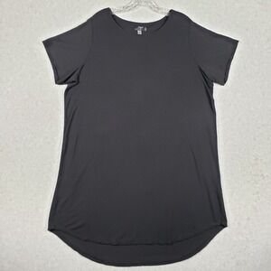 Tahari Woman Plus Size 2X Tunic Top Black Short Sleeve High Low Hem Pleated Back